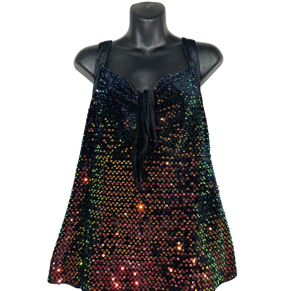 NEW! Belle Pogue Elegant Retro Sequin Top Tank Strappy Black - XL